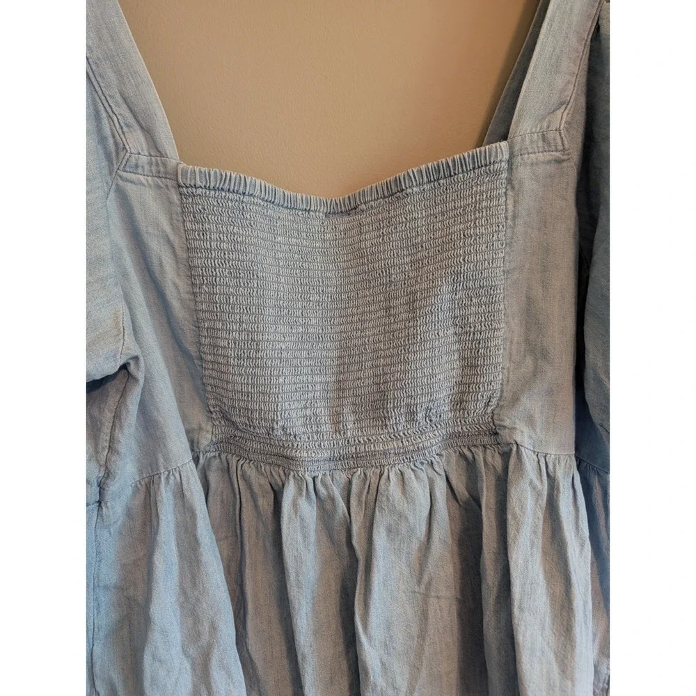 Old Navy 3X Denim Chambray Peasant Top‎ Puff Sleeve Smocked Boho Prairie Cottage